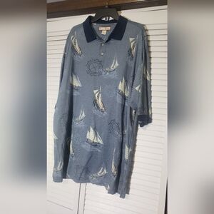 Paradise Blue Mens Sailboat Themed Polo 2XLT